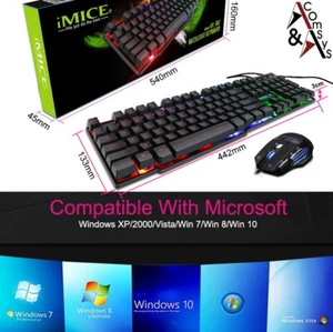 Gaming-Tastatur-Maus Set USB Mechanical Illuminated 2400DPI LED RGB PC PS4 Pro # - Picture 1 of 12