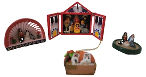 Set Of 4 Folk Art Pottery Nativity Handmade Miniatures Diorama Ornament Retablo - Picture 1 of 24