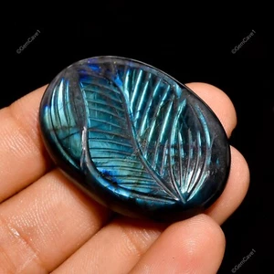 71.00 Cts Natural Indian Labradorite Loose Gemstone Oval Carving 40X27X8 mm - Picture 1 of 6
