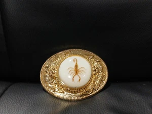 Gold Real Preserved Cream Cabachon Scorpion Fossil Belt Buckle Vintage Tribal - Picture 1 of 9