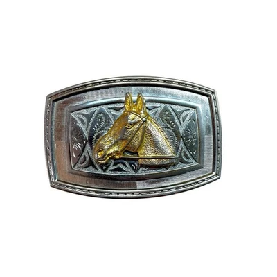 Horse Head Belt Buckle Cowboy Western Men's Women's Gold Silver Tone Texas - Image 1 of 4