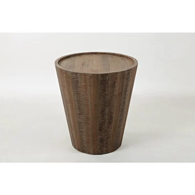 Mesa auxiliar moderna de tambor de madera maciza envejecida Conundrum Foto 1 de 4