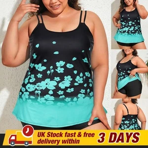 Plus Size Womens Padded Floral Swimsuit Tankini Boy Shorts Set Beach Swimwear - Picture 1 of 21