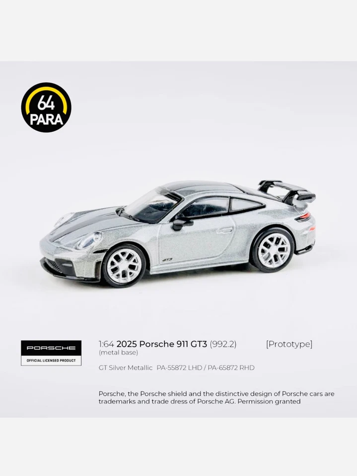 Porsche 911 GT3 (992.2) GT plateado metálico (LHD) 2025 sellado de fábrica Para64 Foto 1 de 1