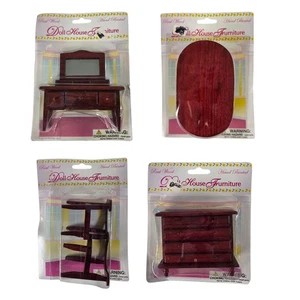 Dollhouse Furniture Vintage Real Wood Table, Chairs, Dresser, Vanity - Picture 1 of 9
