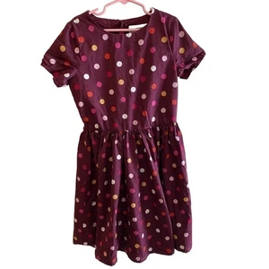Lands' End Maroon Polka Dot Short Sleeve Fit & Flare Cotton Spring Dress size 10 - Picture 1 of 6