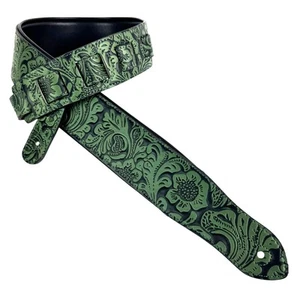 G-975 Handmade Emerald Forrest Green Western Embossed Guitar Strap with Soft ... - Picture 1 of 9