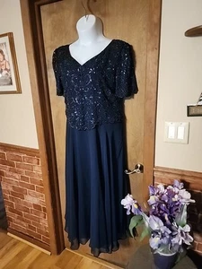 Scala Elegant short-sleeve Mavy Beaded & Sequin top long dress size1X 5965 - Picture 1 of 11