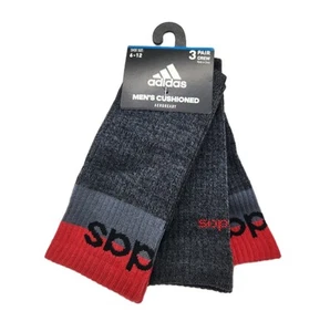 3 Pair Adidas Crew Socks, Men's Shoe Size 6-12, Gray / Red, B47 MP - Picture 1 of 4