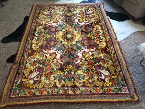 Vintage Italian Tapestry Cherub Velvet Plush Bedspread Coverlet 65" x 84" - Picture 1 of 18