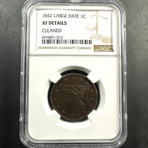 1842 Large Date, 1C Braided Hair Cent, NGC XF Details, Cleaned (85380) - Picture 1 of 2