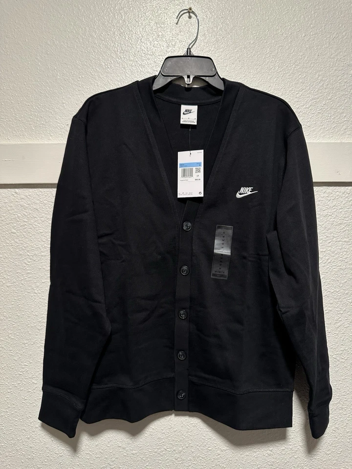Nike Club Fairway Knit Cardigan Sweater Cotton Black Mens Sz M FZ9113-010