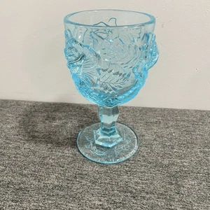 Vtg Fenton LG Wright Wild Rose MADONNA INN 6.5" Goblet Glass Ice Blue California - Picture 1 of 4