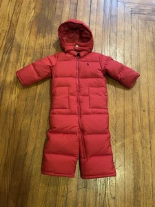 Polo Ralph Lauren Snowsuit Goose Down Boys 24 Months Full Zip Quilted Red - Picture 1 of 4