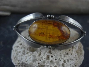 Armreif Bernstein oval 925er Sterling Silber - Picture 1 of 5