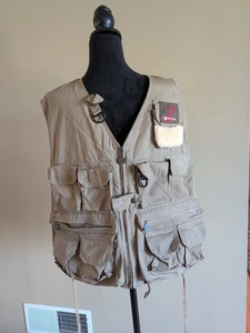 Garcia Vest Fly Fishing Khaki Brown Men's One Size Full Zip Lamb Patch Pockets - Picture 1 of 5