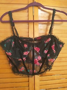 VS Love & Lemons Rosebud Bustier Nuevo sin Etiquetas Talla Grande Negro Rosa Floral Terciopelo Tul - Imagen 1 de 7