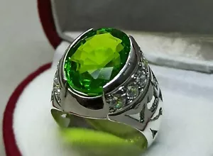 Oval Cut 11 Ct Rich Green Peridot Sterling Silver 925 Handmade Beryl Women Ring - Picture 1 of 12