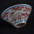 Beautiful Chinese Hand Painting Underglaze Red Porcelain Deer Hat Cup