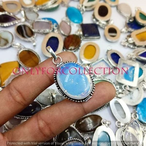 Opalite & Mix Gemstone 925 Sterling Silver Plated Handmade Fancy Pendants Lot - Picture 1 of 6