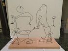 Wire Art Sculpture  Asbtract  Figures  Woman And Man Drinking 15 Inch Wood Base