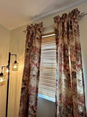 停产复古 Croscill Arbor 玫瑰窗帘套装面板 + 领带背面 — 第 1/4 张图片