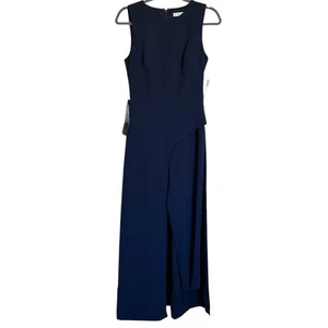 NWT Kay Unger Dress Jumpsuit Midnight Davina Crepe Walk Thru Sleeveless Stretch - Picture 1 of 13