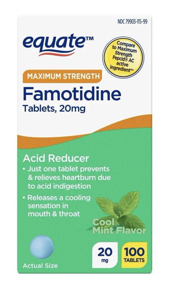(3) Equate Famotidine 20mg sabor menta fria (300) comprimidos total validade 26/12 - Imagem 1 de 1