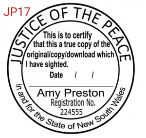 NSW JP17 Estampilla Flash Personalizada JUSTICE OF THE PEACE Pre y Autoentintado Recargable 43 - Imagen 1 de 2