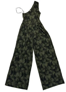 Free People Green Black One Shoulder Wide Leg Jumpsuit Size Small - Picture 1 of 5