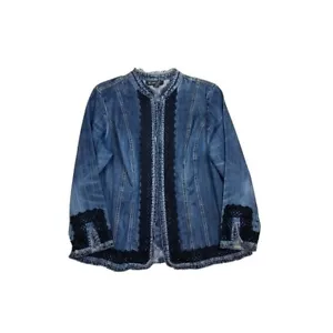 *INC International Concepts Denim Jean Jacket Womens Plus 1X Black Lace Boho Coa - Picture 1 of 5