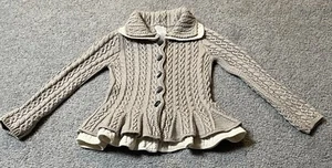 Tahari Girl’s Cardigan Sweater 5-6 Metallic Gray White Buttons Ruffles Holiday - Picture 1 of 11