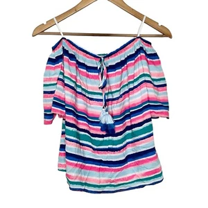 Lilly Pulitzer Off The Shoulder Top Sandy Shell Stripe Womens Size Small Beachy - Picture 1 of 8