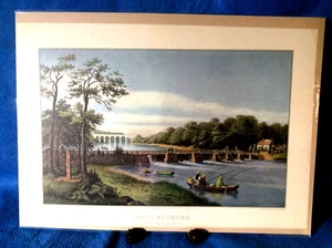 Currier & Ives Color Print Bass Fishing at Macomb's Dam Harlem River NY 16x11 - Picture 1 of 6