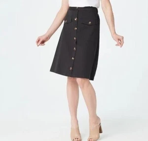 Du Jour Petite Button Front Utility Skirt Black S New - Picture 1 of 1