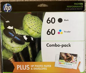 New HP 60 Black & Tri-color Combo Pack plus HP Photo Paper - Dated October 2016 - Picture 1 of 3