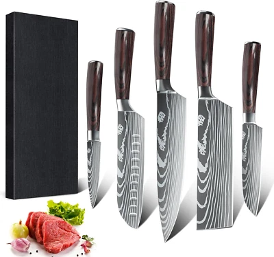 5 tlg Küchenmesser Kochmesser Set Japanisches Damaskus Edelstahl Profi Messer DE - Bild 1 von 4