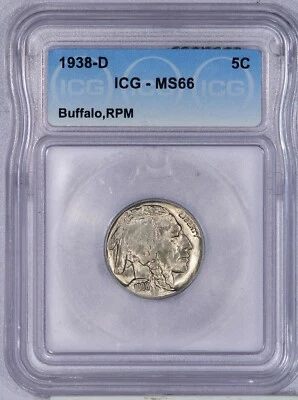 1938-D D/D Buffalo Nickel 5c ICG MS66 RPM - Image 1 of 3