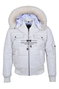 Hombres PILOT 6 PUFFER Chaqueta de Bombardero con Capucha Blanca Cuero Real Invierno Sudadera con Capucha Chaqueta - Imagen 1 de 7