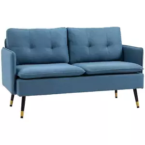 HOMCOM Modern Upholstered Two Seater Sofa for Bedroom Living Room Dark Blue - Picture 1 of 11