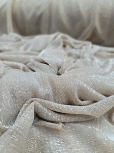 Beige strukturierter Stretch Metallic Gold transparenter Stoff Meterware für Dress Pro - Bild 1 von 10