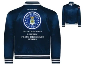 REPUBLIC F-84D/E THUNDERJET*KOREA*USAF*EMBROIDERED SATIN JACKET(BACK ONLY) - Picture 1 of 12