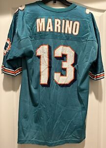 Champion Jersey Mens Size 44 Miami Dolphins #13 Dan Marino Aqua NFL Vintage 