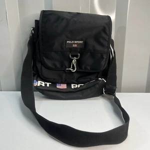Ralph Lauren Polo Sport Black Crossbody Bag Logo Flag Vintage 90s - Picture 1 of 10