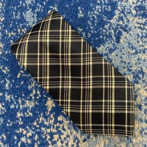 Ralph Lauren Purple Label Navy Blue Cream Silver Bias Plaid Handmade Necktie  - Picture 1 of 8
