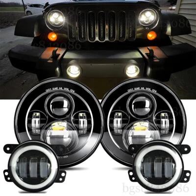 Faros LED delanteros de 7" + luces antiniebla de conducción de 4" para Jeep Wrangler JK TJ 1997-2018 Foto 1 de 4