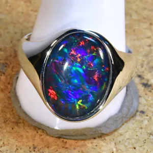 BIG! 18 X 13 HEAVY! Mans Solid 925 silver Genuine Australian Opal Ring (170688) - Picture 1 of 7