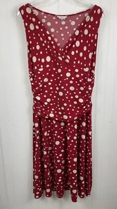 London Times Dress Womens Size 16 Ruched Faux Wrap Red Polka Dot - Picture 1 of 12
