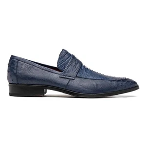Fangio Men's Blue Genuine Ostrich Quill Moc Toe Penny Loafer | Marco Di Milano - Picture 1 of 5