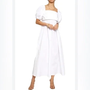 Know One Cares White Empire Cut Poplin Puff Sleeve Midi Dress Size Large NWT - Picture 1 of 14